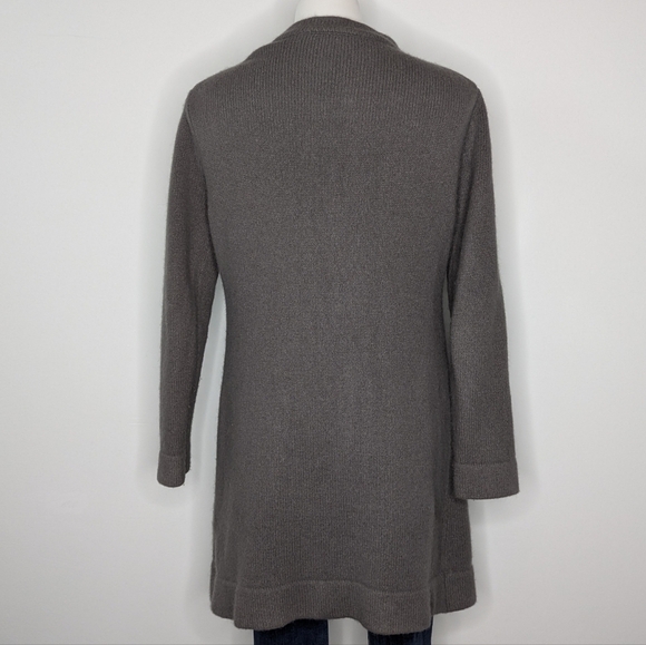 Garnet Hill grey lambs wool angora nylon blend button up long cardigan sweater L - Picture 5 of 8